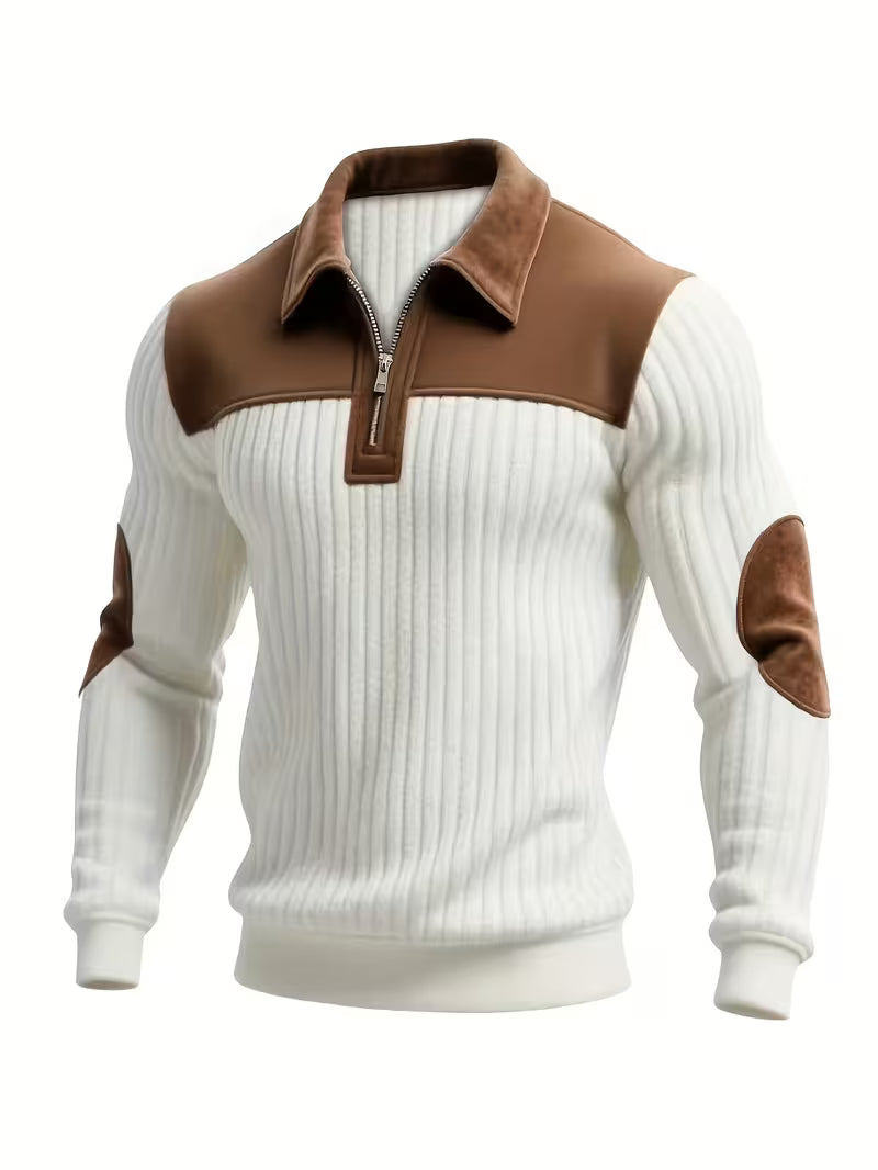 SEBASTIAN | CLASSIC COLOR-BLOCK COLLAR ZIP SWEATER
