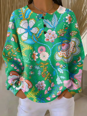 PIPER | SWEATER WITH COLORFUL ETHNIC FLORAL PRINT