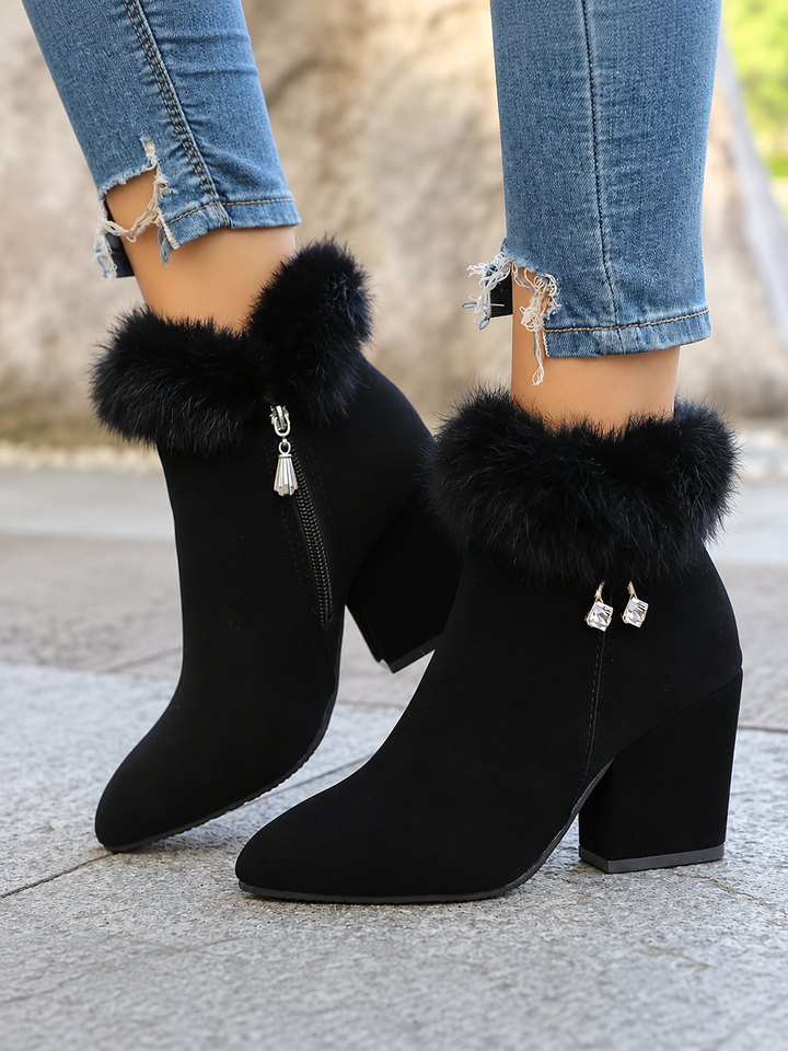 Regina | Plush-Trim Block Heel Ankle Boots