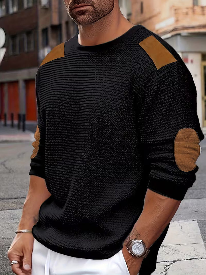 NOLAN | CASUAL PATCH WAFFLE KNIT SWEATSHIRT