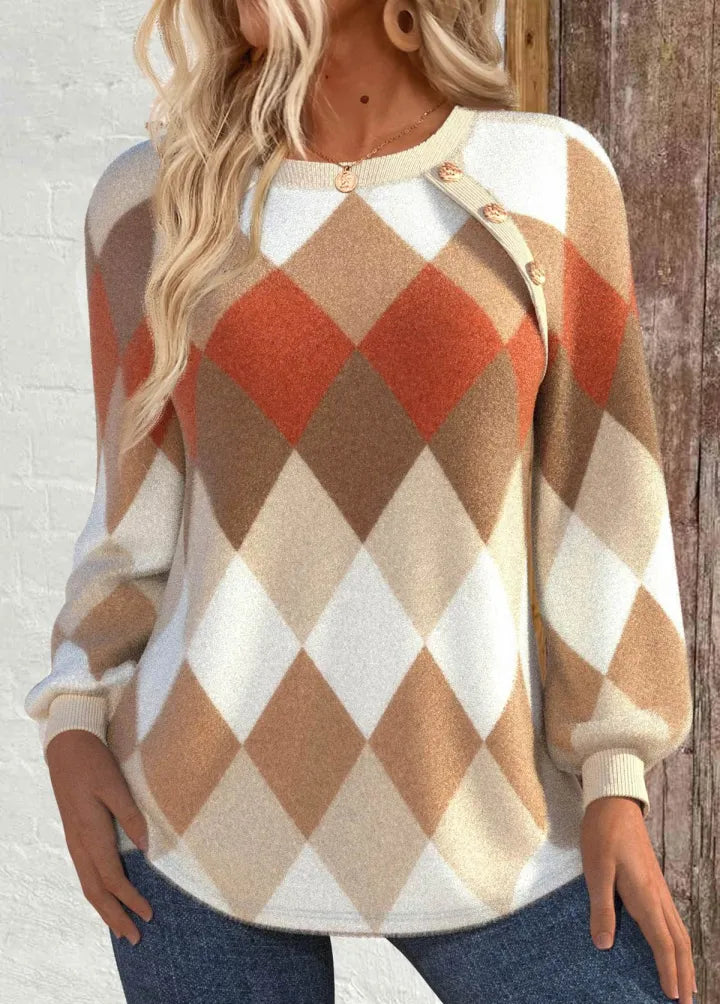 Alicia | Checkered Knit with Button Detail Sweater