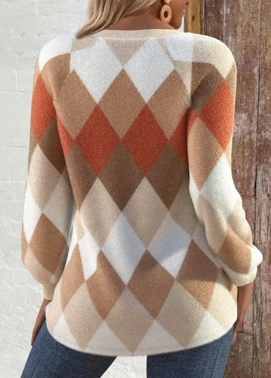 Alicia | Checkered Knit with Button Detail Sweater
