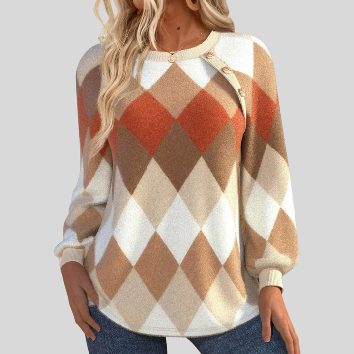 Alicia | Checkered Knit with Button Detail Sweater