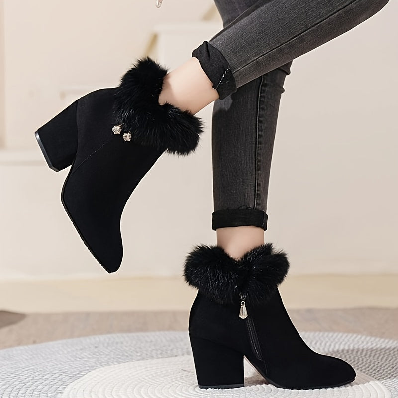 Regina | Plush-Trim Block Heel Ankle Boots
