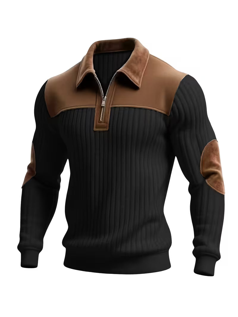 SEBASTIAN | CLASSIC COLOR-BLOCK COLLAR ZIP SWEATER