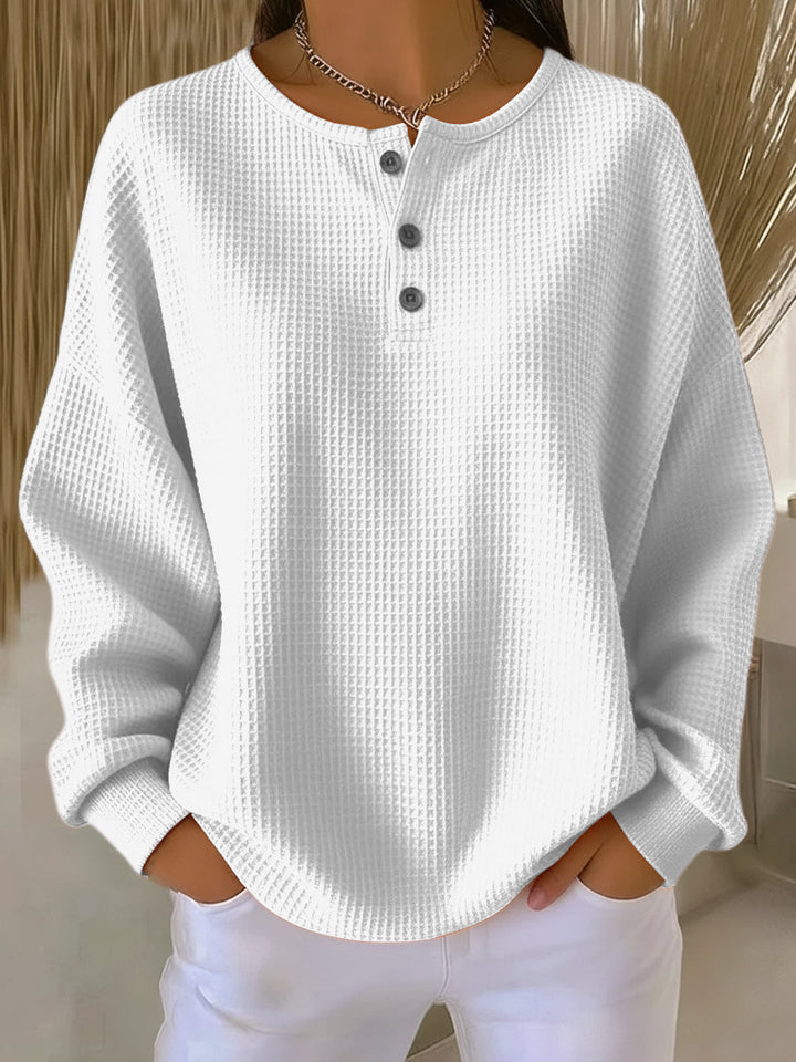Cecilia | Cozy Waffle Henley Sweatshirt