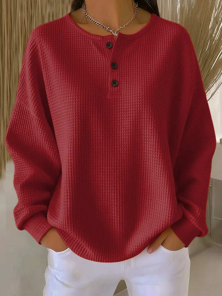 Cecilia | Cozy Waffle Henley Sweatshirt