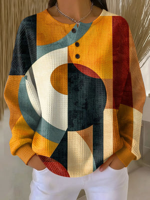 REBECCA | WAFFLE SWEATER WITH GEOMETRIC PATTERN
