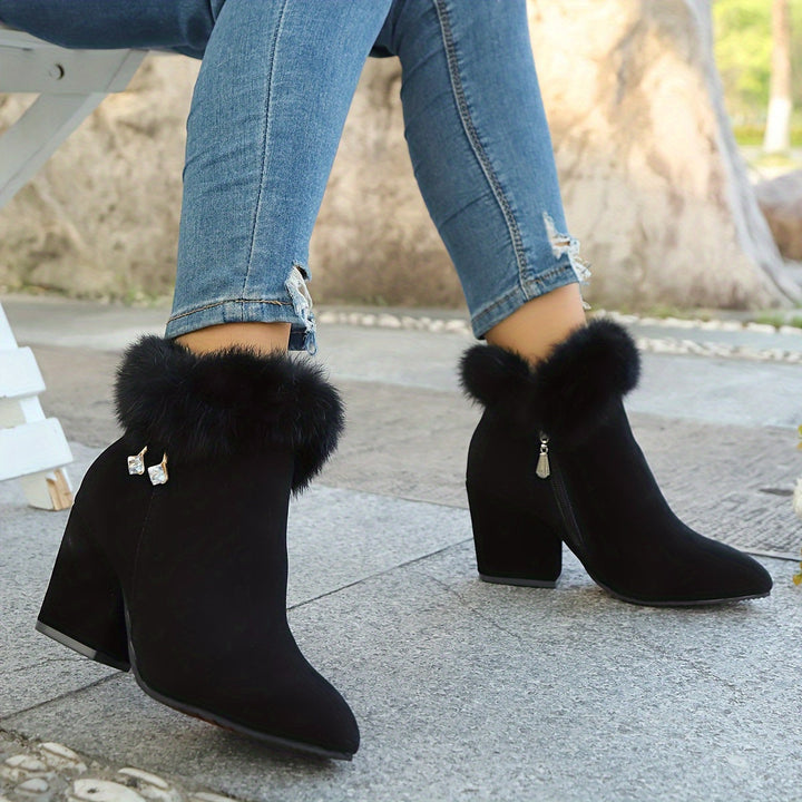 Regina | Plush-Trim Block Heel Ankle Boots