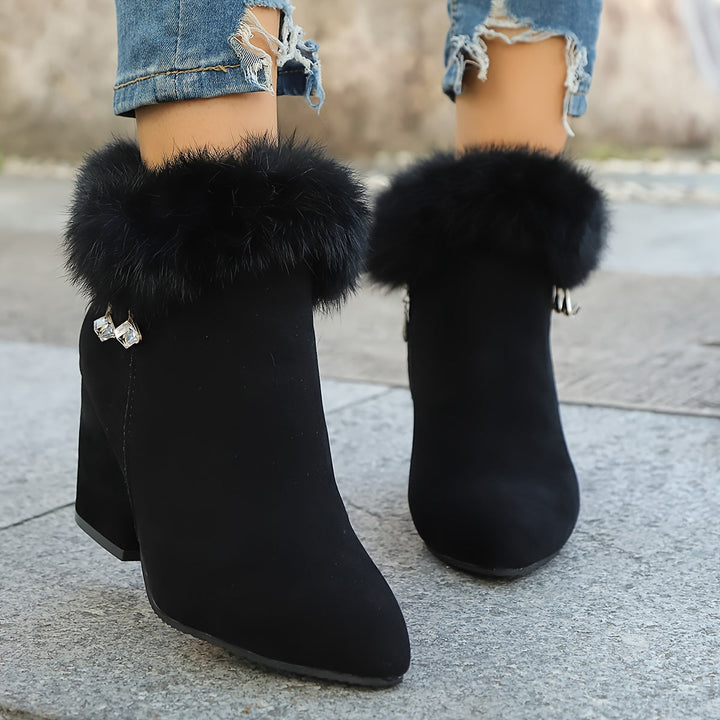 Regina | Plush-Trim Block Heel Ankle Boots