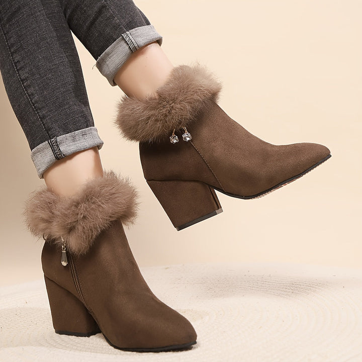 Regina | Plush-Trim Block Heel Ankle Boots