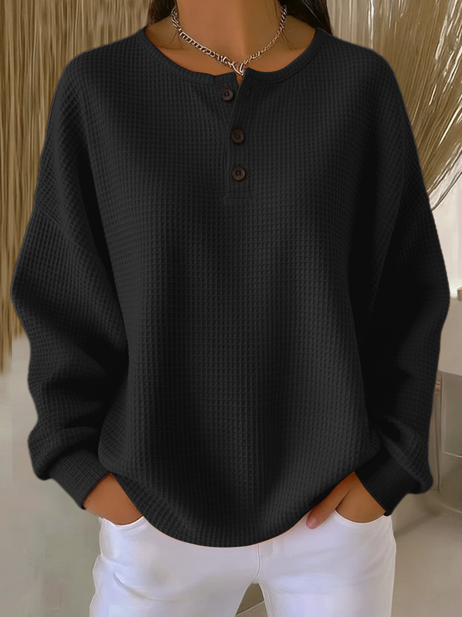 Cecilia | Cozy Waffle Henley Sweatshirt