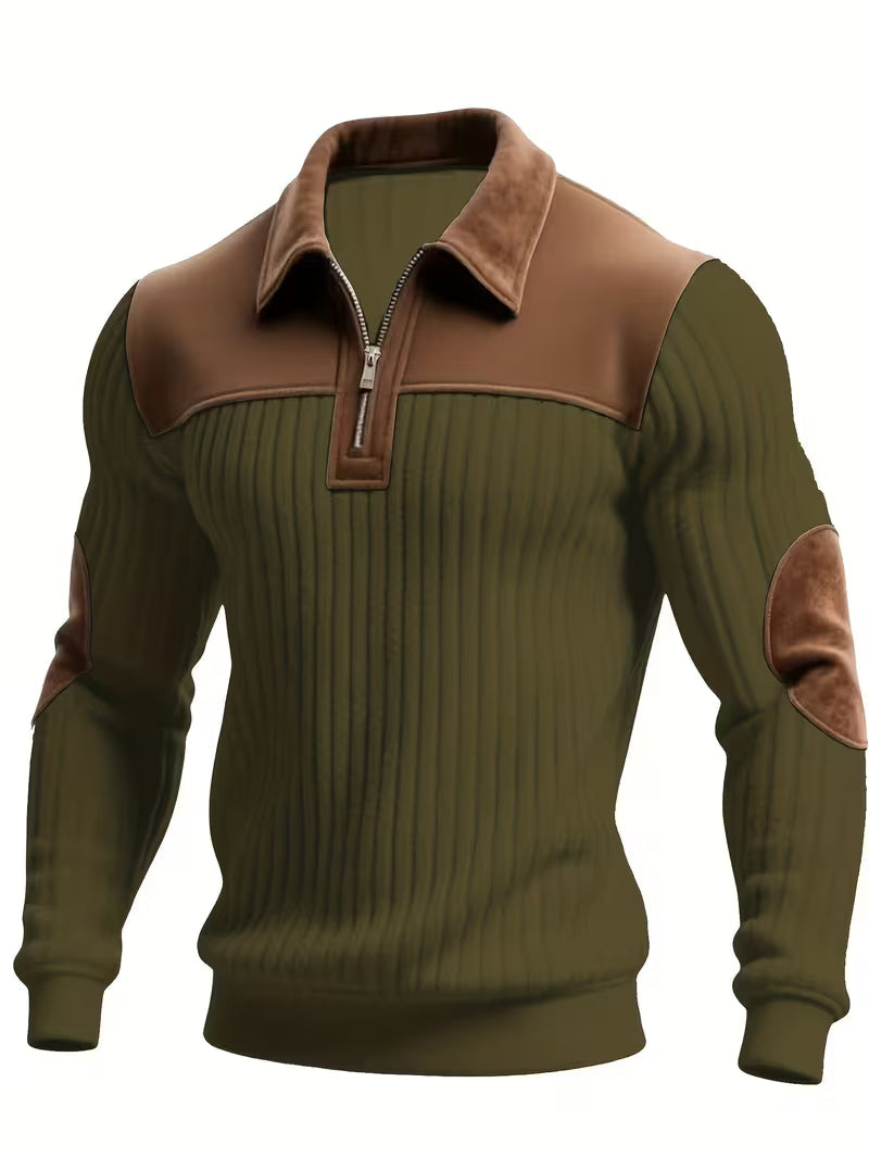 SEBASTIAN | CLASSIC COLOR-BLOCK COLLAR ZIP SWEATER