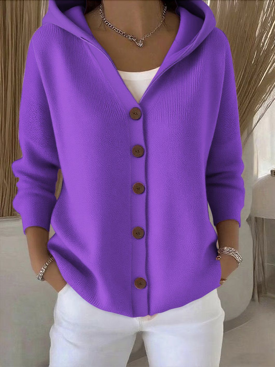 Cassandra | Hooded Button-Up Knit Cardigan