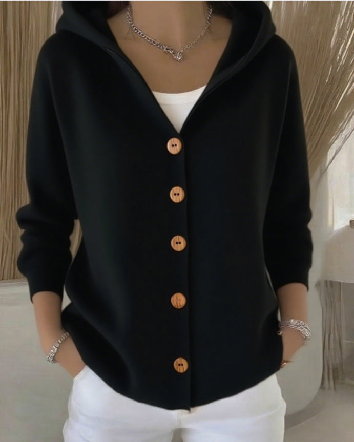 Cassandra | Hooded Button-Up Knit Cardigan