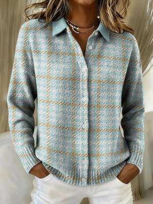 GRETA | SKY PLAID BUTTON CARDIGAN