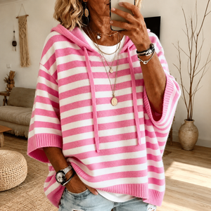 LAUREN | PINK STRIPED PONCHO SWEATER