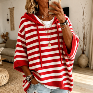 BELLA | RED STRIPED PONCHO SWEATER
