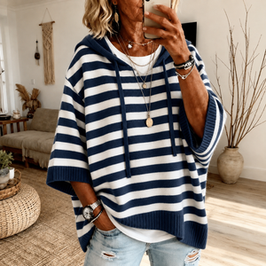 TAYLOR | NAVY BLUE STRIPED PONCHO SWEATER