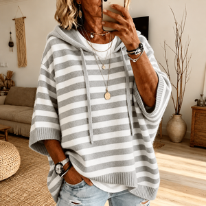 JESSICA | GRAY STRIPED PONCHO SWEATER