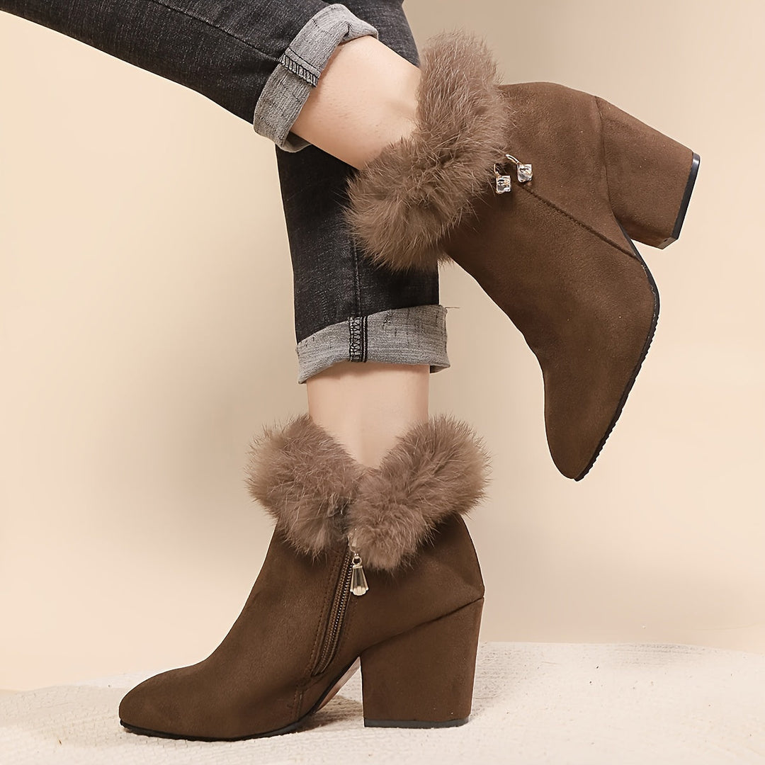 Regina | Plush-Trim Block Heel Ankle Boots