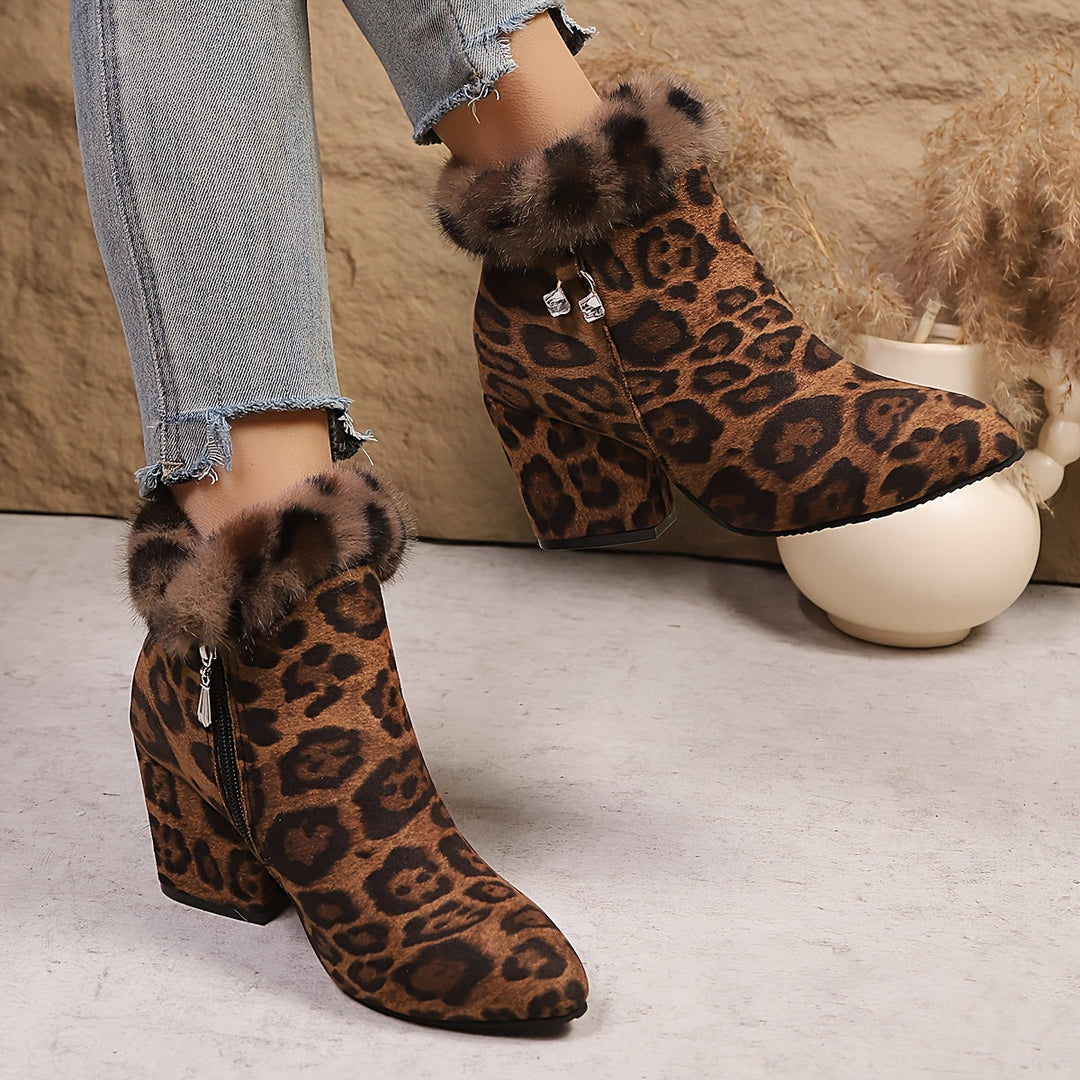 Regina | Plush-Trim Block Heel Ankle Boots