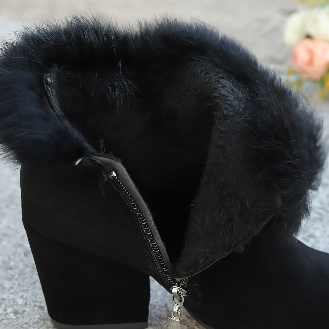 Regina | Plush-Trim Block Heel Ankle Boots