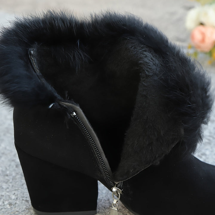 Regina | Plush-Trim Block Heel Ankle Boots