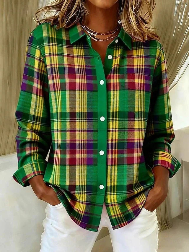 Mackenzie | Vintage Plaid Button Front Blouse