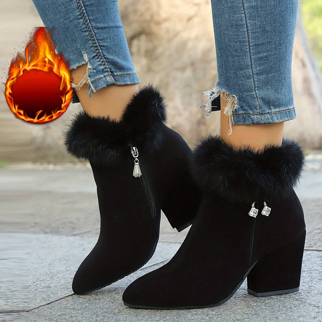 Regina | Plush-Trim Block Heel Ankle Boots