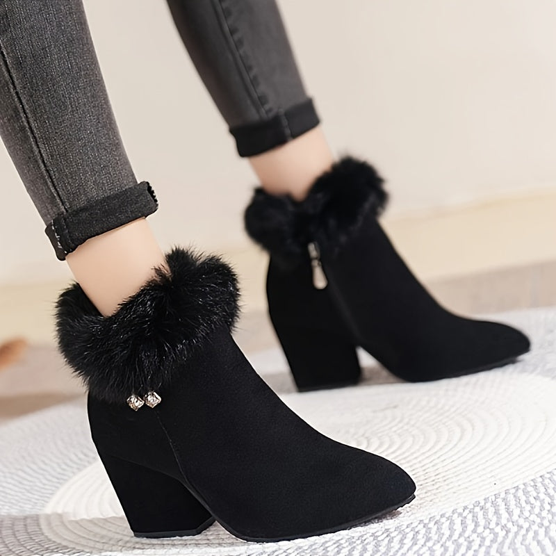 Regina | Plush-Trim Block Heel Ankle Boots