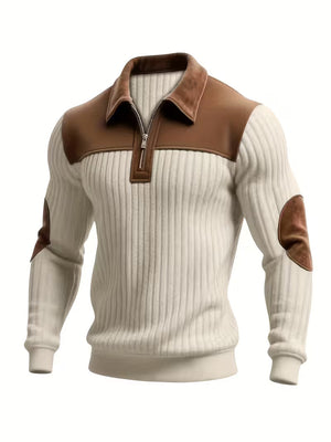 SEBASTIAN | CLASSIC COLOR-BLOCK COLLAR ZIP SWEATER