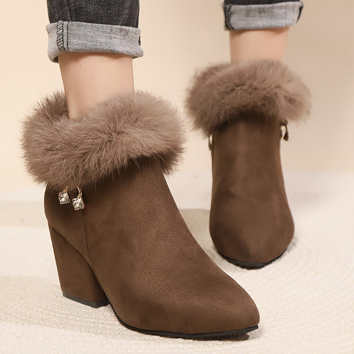 Regina | Plush-Trim Block Heel Ankle Boots