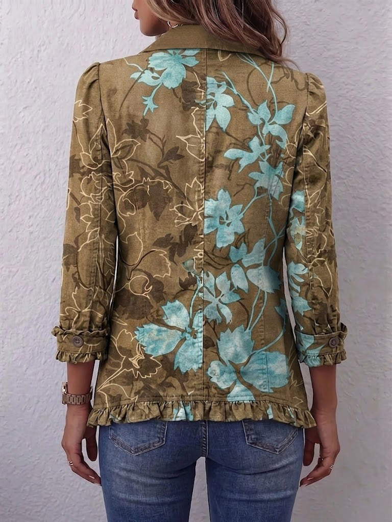 Adeline | Boho Gradient Vintage Floral Ruffle Jacket