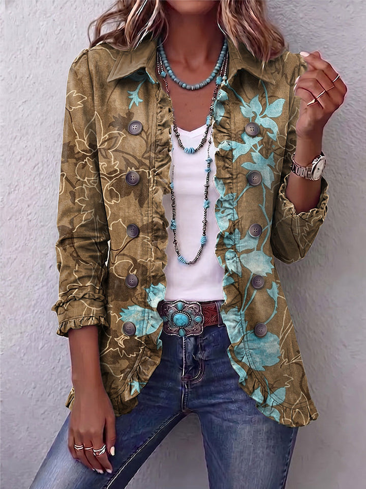 Adeline | Boho Gradient Vintage Floral Ruffle Jacket