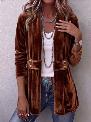 KEIRA | VINTAGE LAPEL BUTTON-ACCENT LONG SLEEVE OPEN FRONT JACKET