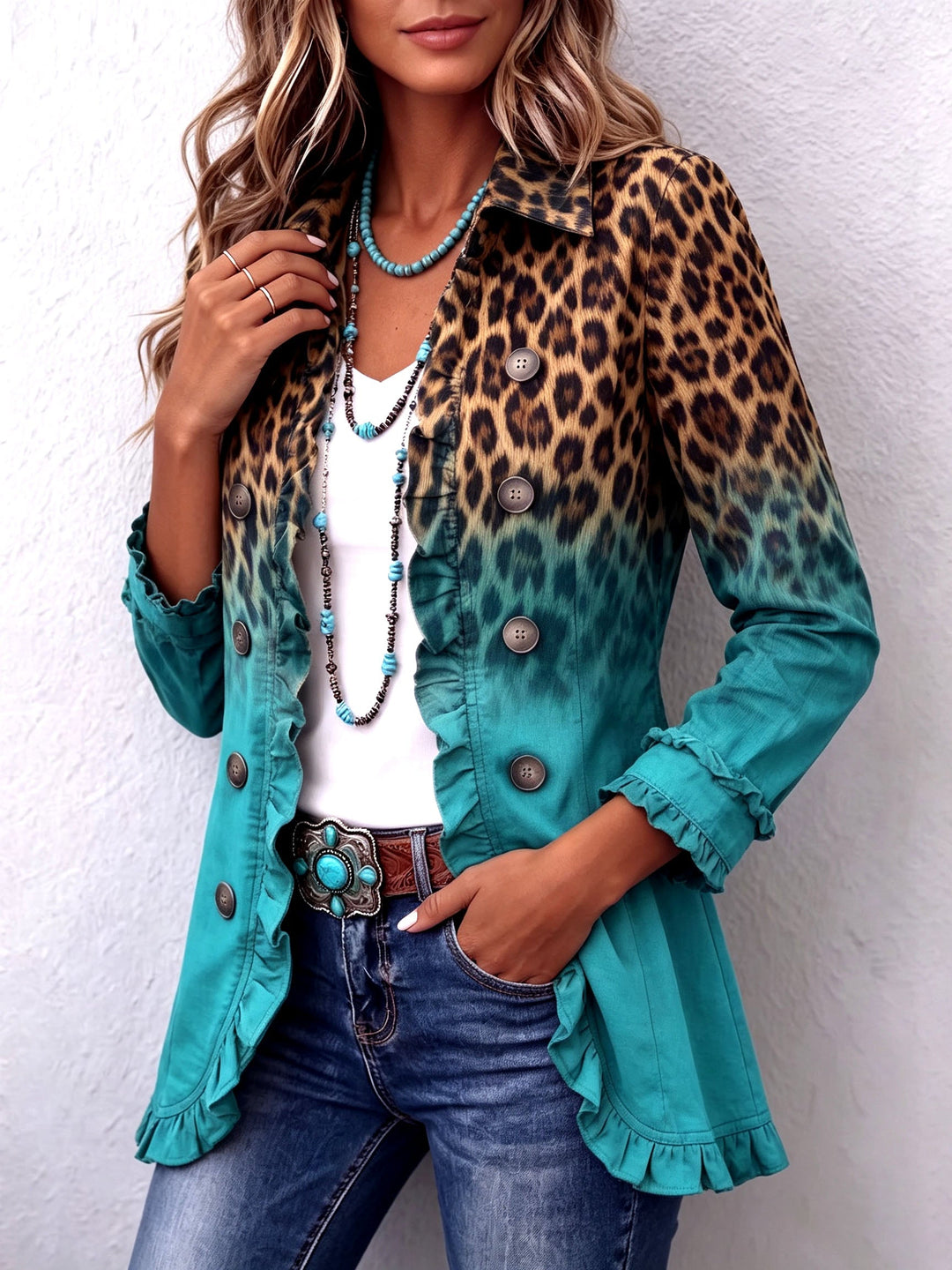 Bonnie | Leopard Ombre Ruffle Blazer Jacket