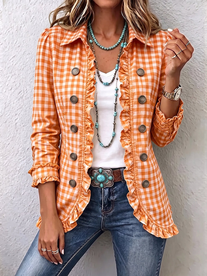 Aspen | Gingham Ruffled Button-Down Jacket