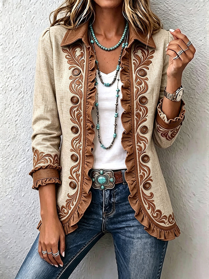 Alaina | Vintage Bohemian Floral Ruffled Jacket