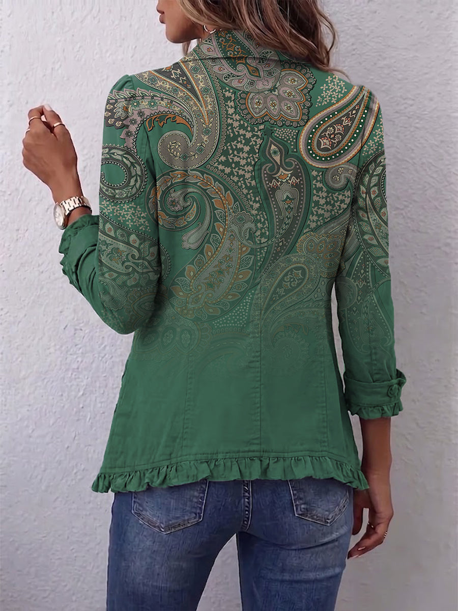 Hallie | Bohemian Paisley Print Ruffled Jacket