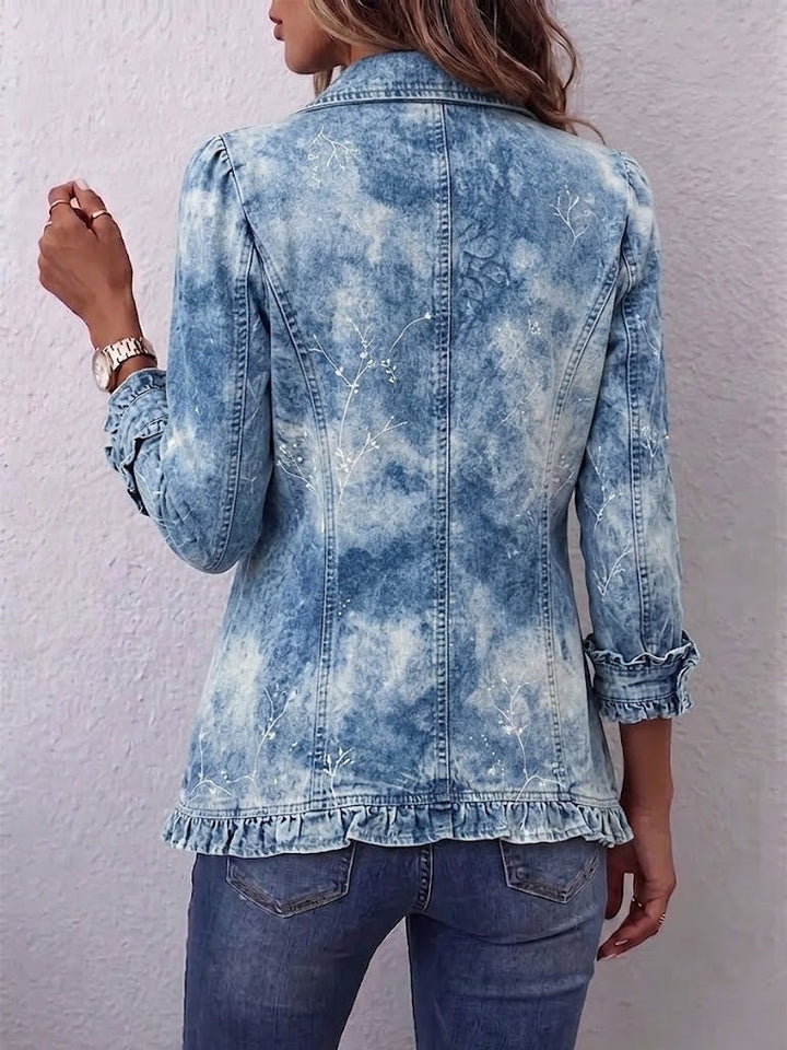 Joanna | Boho-Style Gradient Vintage Botanical Print Ruffle-Detail Jacket