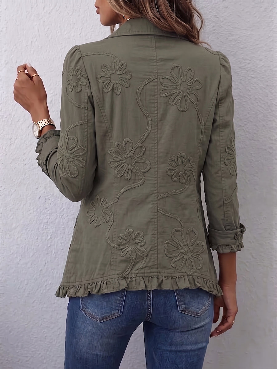 Blair | Boho-Chic Floral Utility Ruffled Trim Jacket