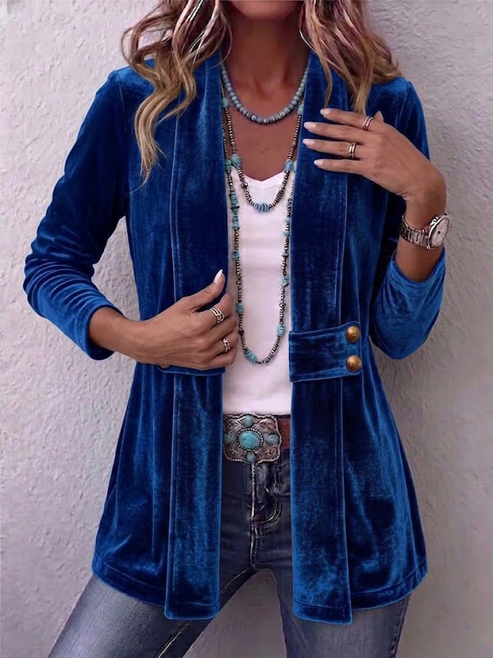 Keira | Vintage Lapel Button-Accent Long Sleeve Open Front Jacket