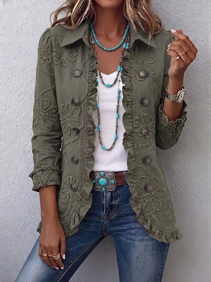 Blair | Boho-Chic Floral Utility Ruffled Trim Jacket