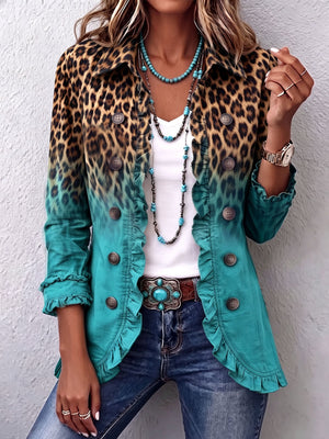 BONNIE | LEOPARD OMBRE RUFFLE BLAZER JACKET