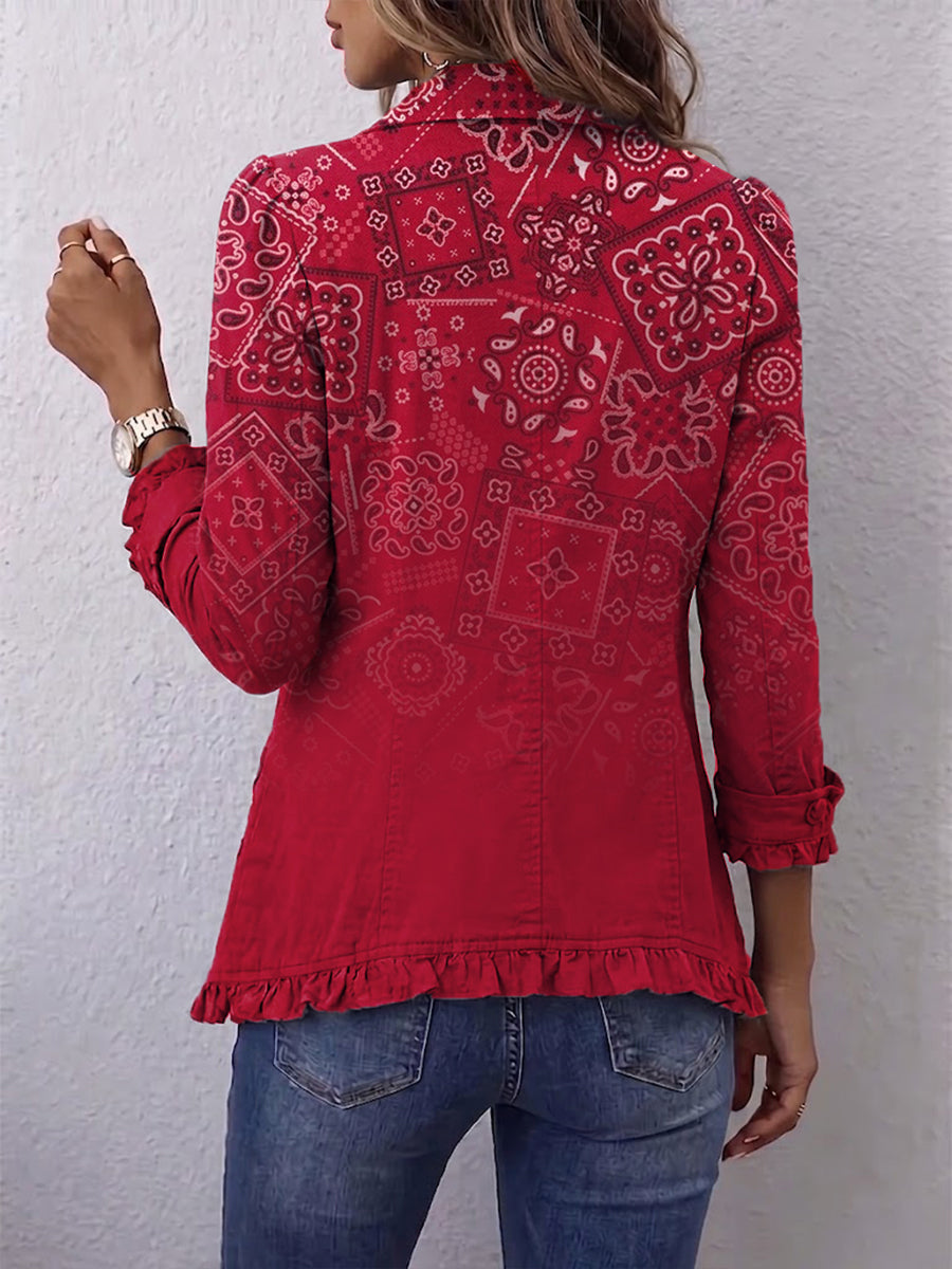 Gemma | Bohemian Paisley Ombré Print Ruffled Jacket