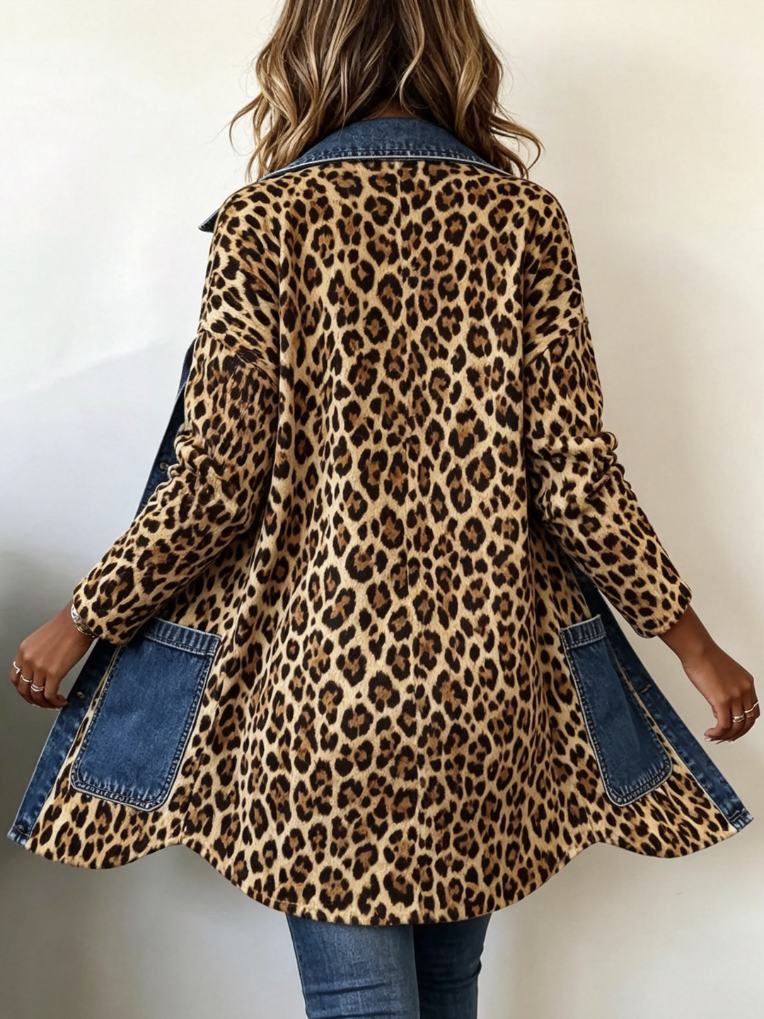 Annabelle | Leopard Print Denim Panel Contrast Longline Jacket