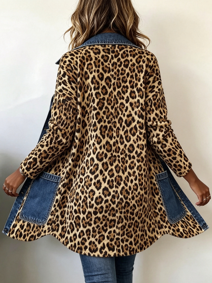 Annabelle | Leopard Print Denim Panel Contrast Longline Jacket