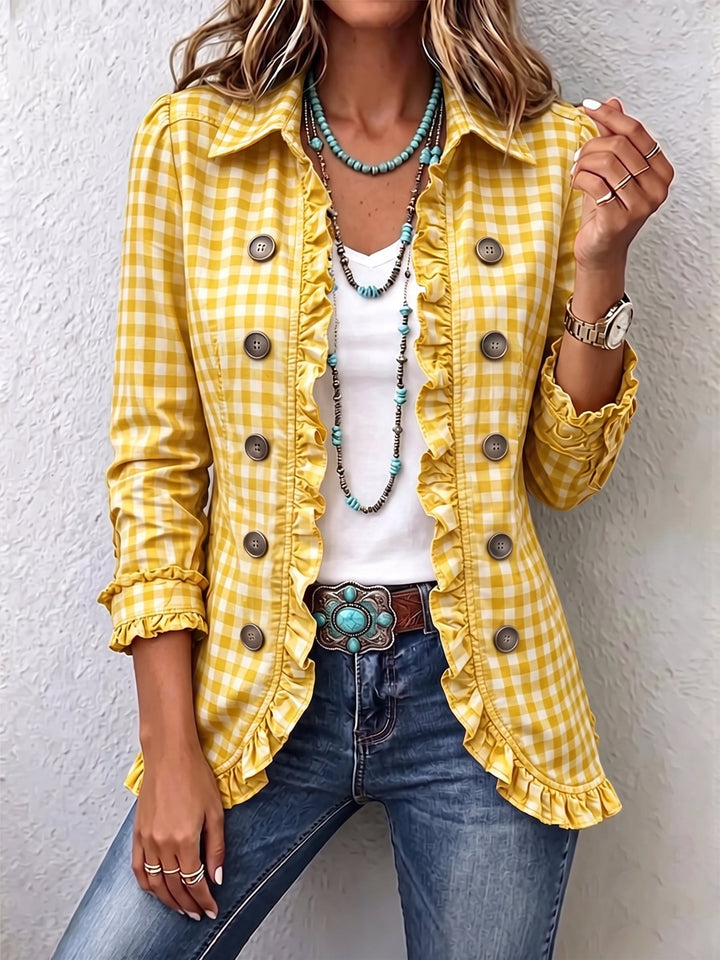Aspen | Gingham Ruffled Button-Down Jacket