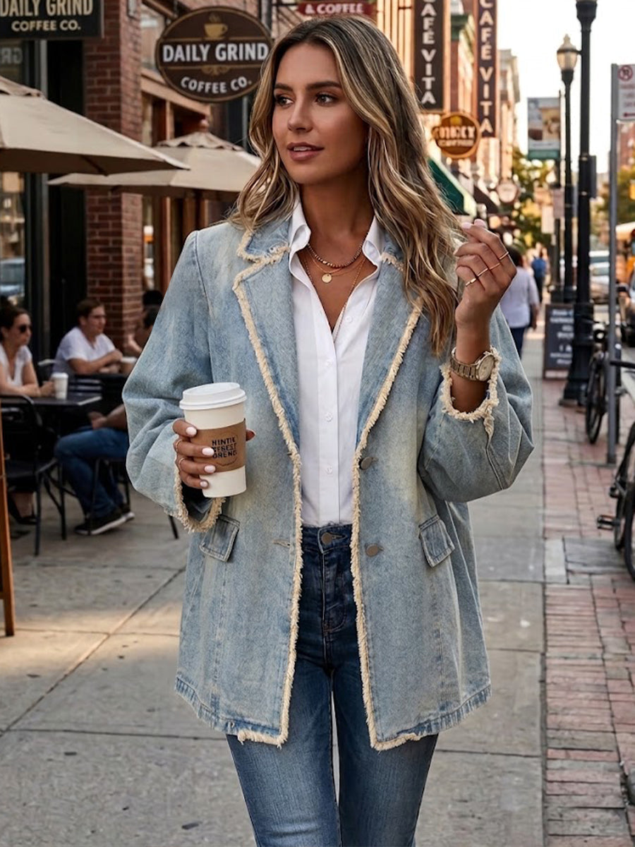 Adriana | Vintage-Style Oversized Blazer with Raw Edges